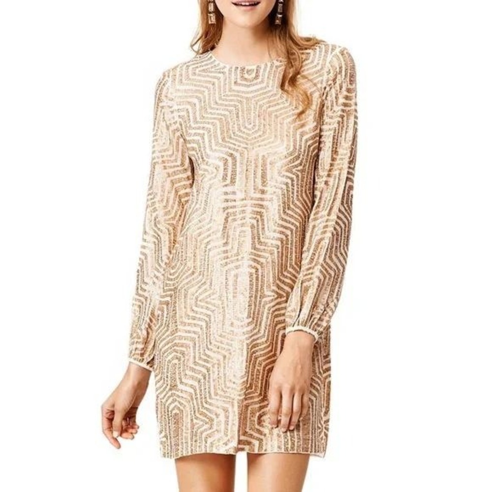 Badgley Mischka Sequin Maze Shift Dress Gold XS